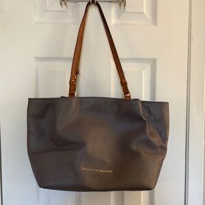 Dooney & Bourke Gray Leather Tote Bag with Tan Straps